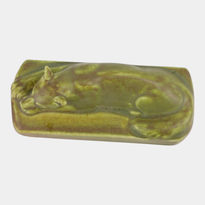 Rookwood 1929 Vintage Pottery Matte Green Ceramic Fox Paperweight Figurine 2679