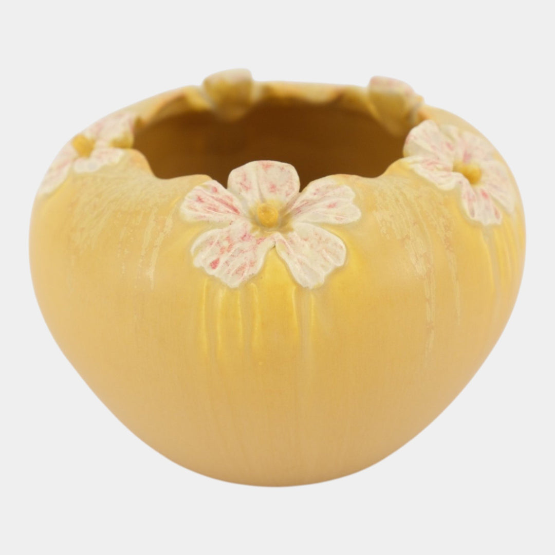 Ephraim Faience 2013 Hand Made Pottery Pretty Posies Yellow Bowl Vase G24