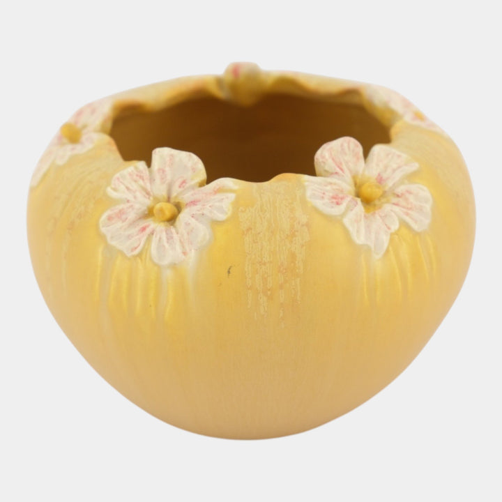 Ephraim Faience 2013 Hand Made Pottery Pretty Posies Yellow Bowl Vase G24