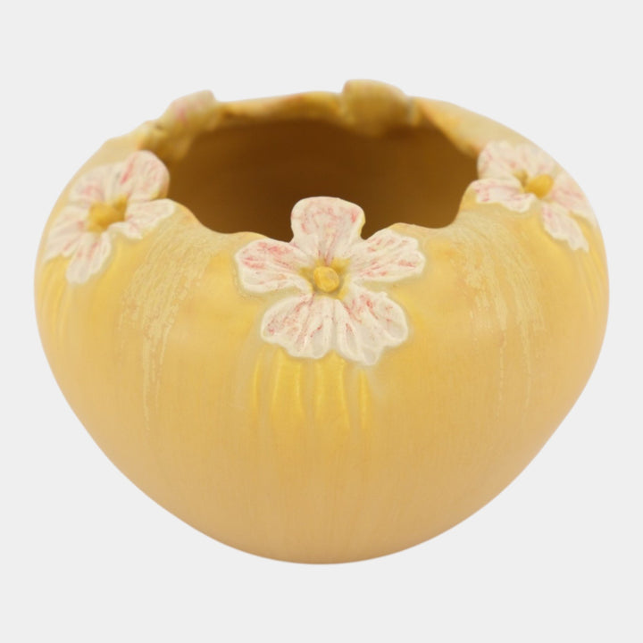 Ephraim Faience 2013 Hand Made Pottery Pretty Posies Yellow Bowl Vase G24