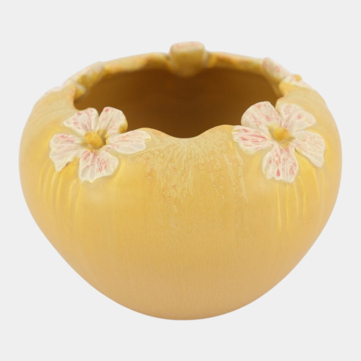 Ephraim Faience 2013 Hand Made Pottery Pretty Posies Yellow Bowl Vase G24