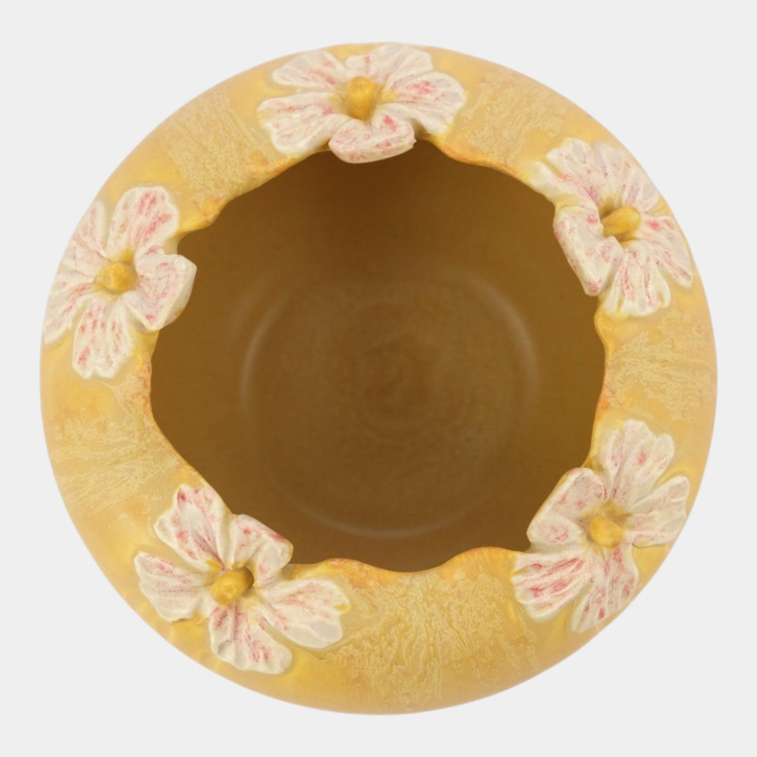 Ephraim Faience 2013 Hand Made Pottery Pretty Posies Yellow Bowl Vase G24