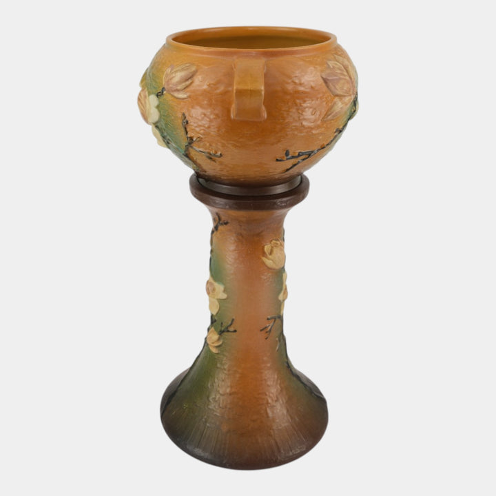 Roseville Magnolia Brown 1943 Vintage Art Pottery Jardiniere And Pedestal 665-8