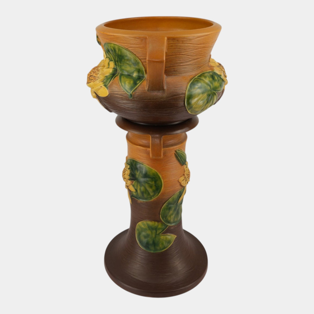 Roseville Water Lily Brown 1943 Vintage Art Pottery Jardiniere & Pedestal 663-10