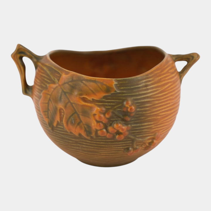 Roseville Bushberry Brown 1941 Vintage Art Pottery Ceramic Bowl 411-4