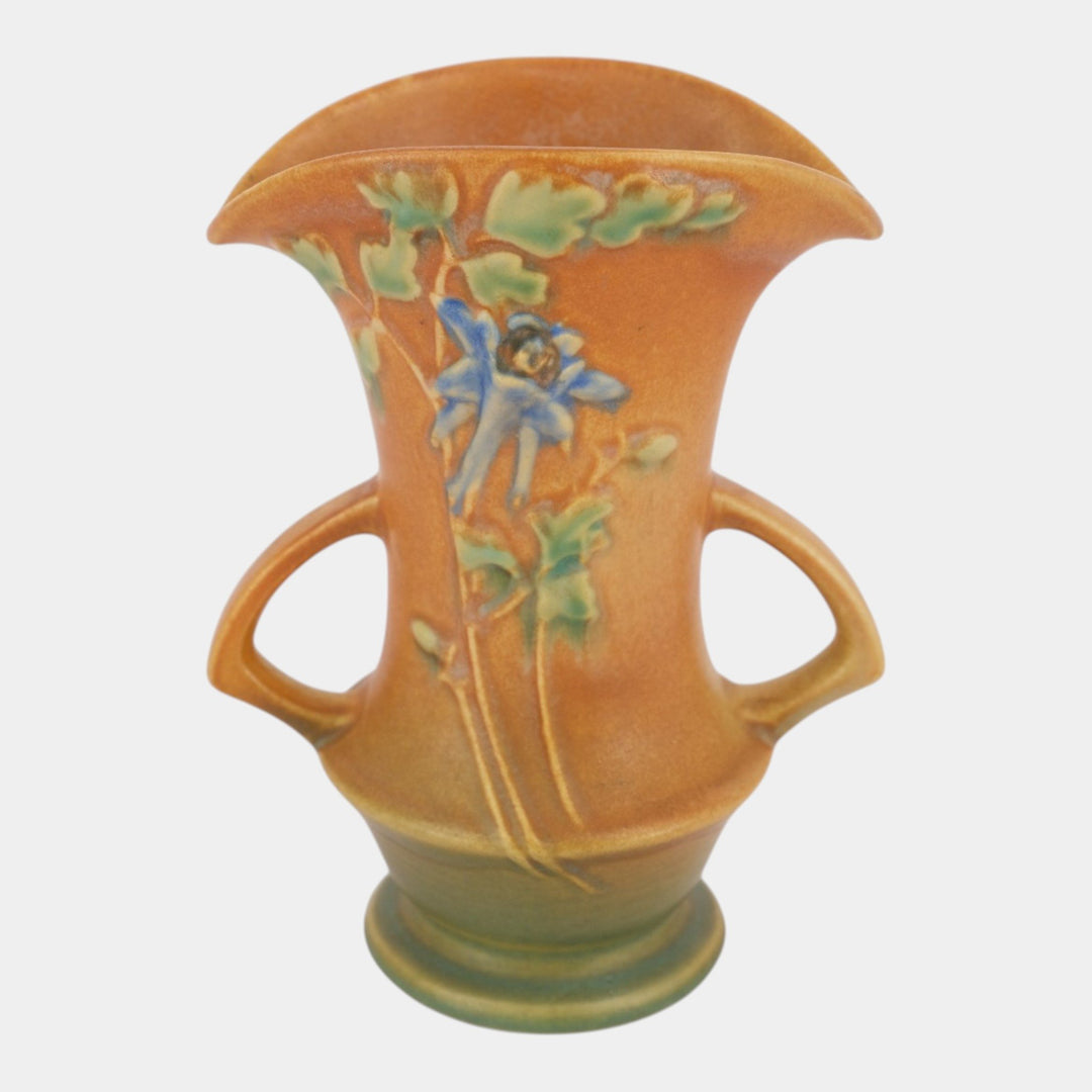 Roseville Columbine Brown 1941 Mid Century Modern Pottery Flower Vase 16-7