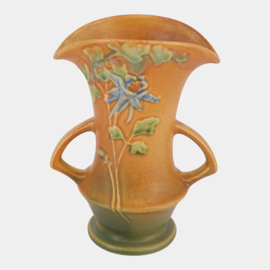 Roseville Columbine Brown 1941 Mid Century Modern Pottery Flower Vase 16-7