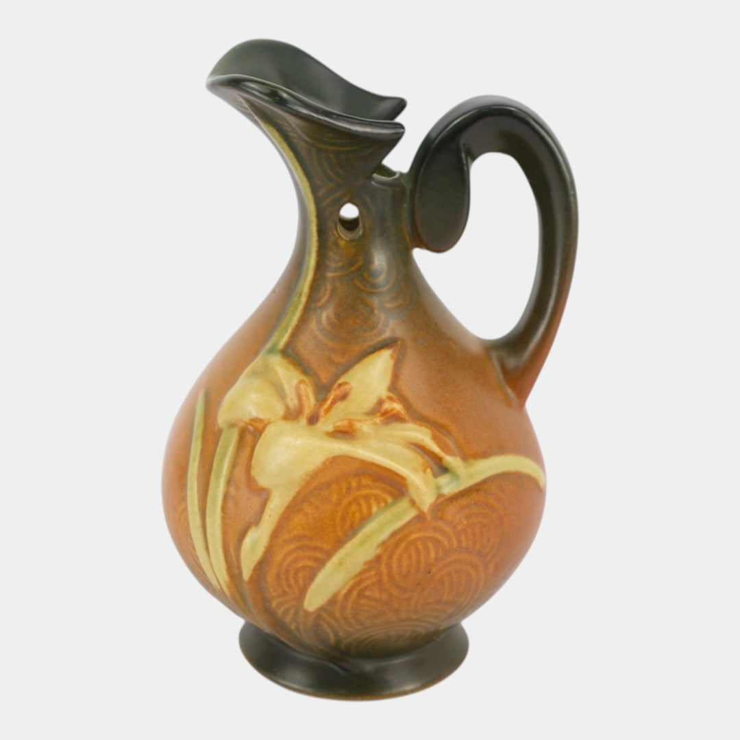 Roseville Zephyr Lily Brown Mid Century Modern Pottery Ceramic Ewer 22-6