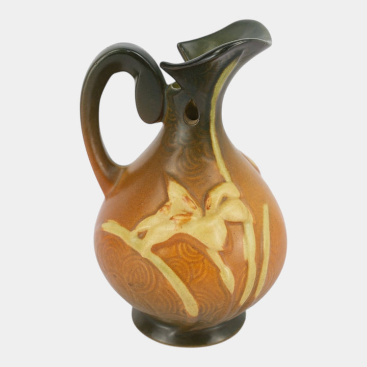 Roseville Zephyr Lily Brown Mid Century Modern Pottery Ceramic Ewer 22-6