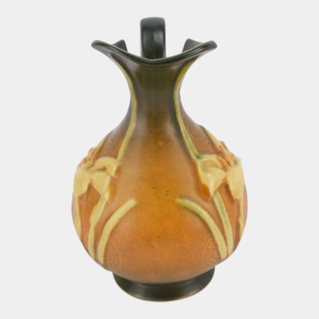 Roseville Zephyr Lily Brown Mid Century Modern Pottery Ceramic Ewer 22-6