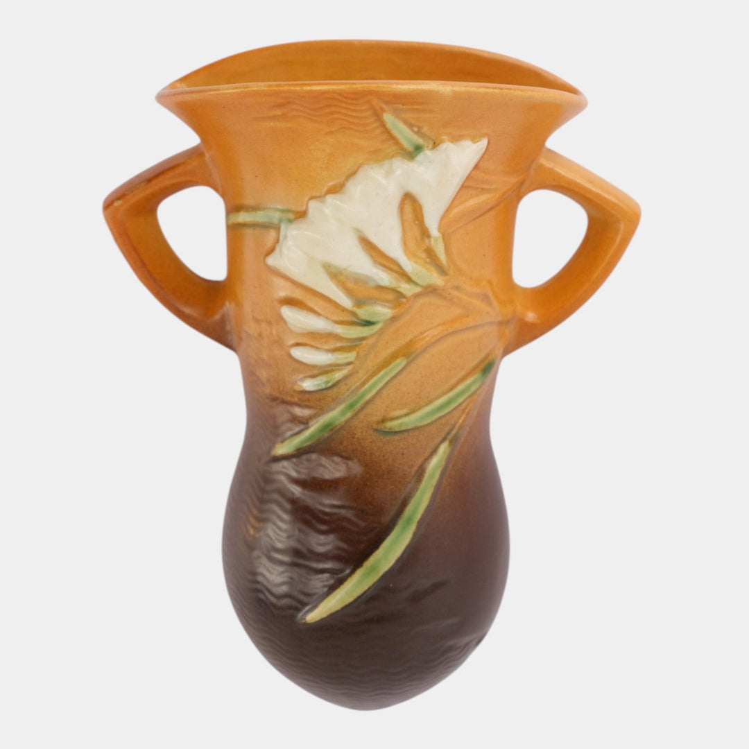 Roseville Freesia Brown 1945 Mid Century Modern Pottery Wall Pocket 1296-8