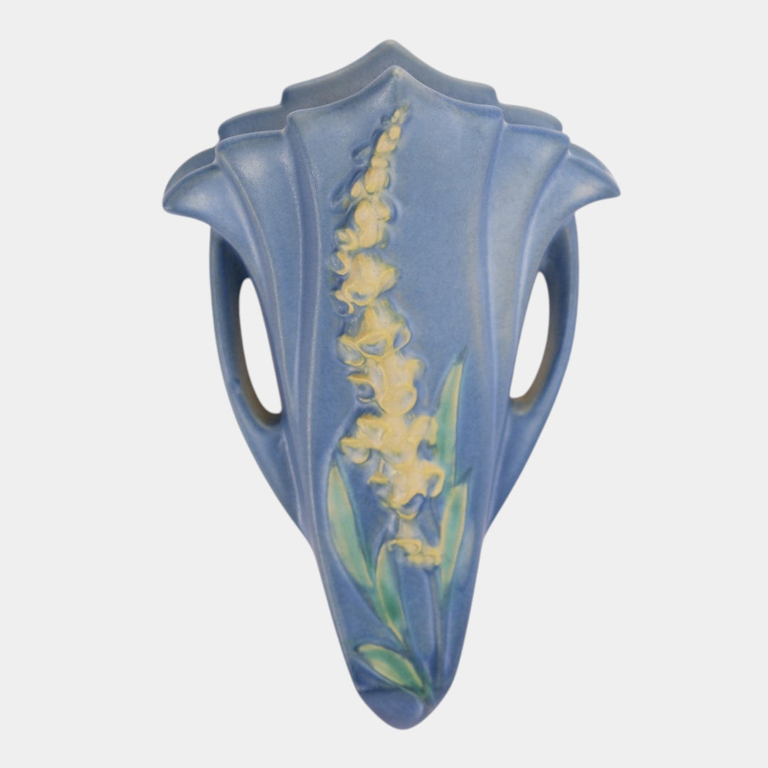 Roseville Foxglove Blue 1942 Vintage Art Pottery Ceramic Wall Pocket 1292-8