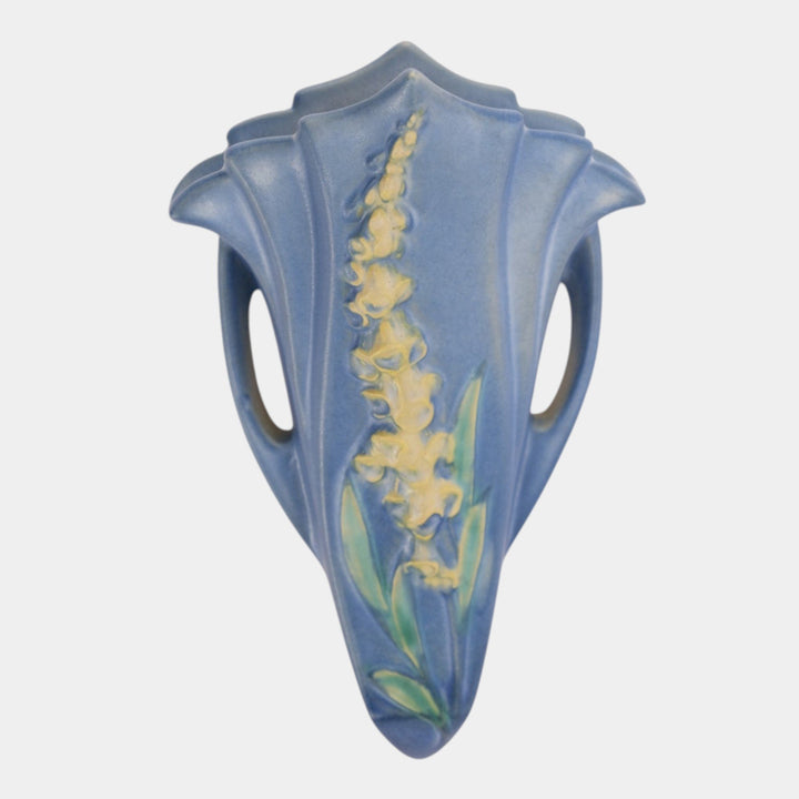 Roseville Foxglove Blue 1942 Vintage Art Pottery Ceramic Wall Pocket 1292-8