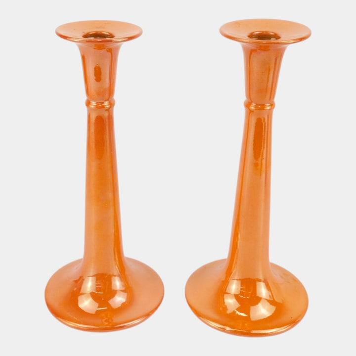 Roseville Lustre Orange 1922 Vintage Art Deco Pottery Candle Holders 1027-10