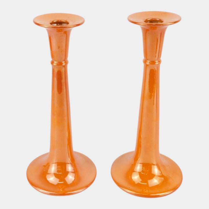 Roseville Lustre Orange 1922 Vintage Art Deco Pottery Candle Holders 1027-10