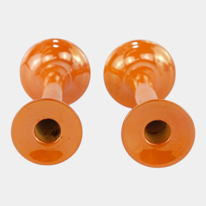 Roseville Lustre Orange 1922 Vintage Art Deco Pottery Candle Holders 1027-10