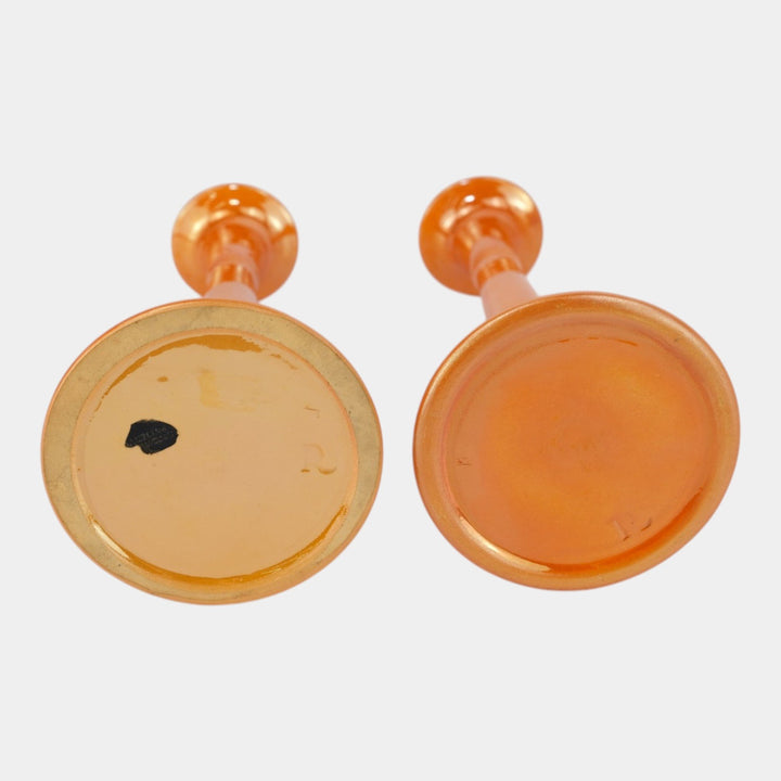 Roseville Lustre Orange 1922 Vintage Art Deco Pottery Candle Holders 1027-10