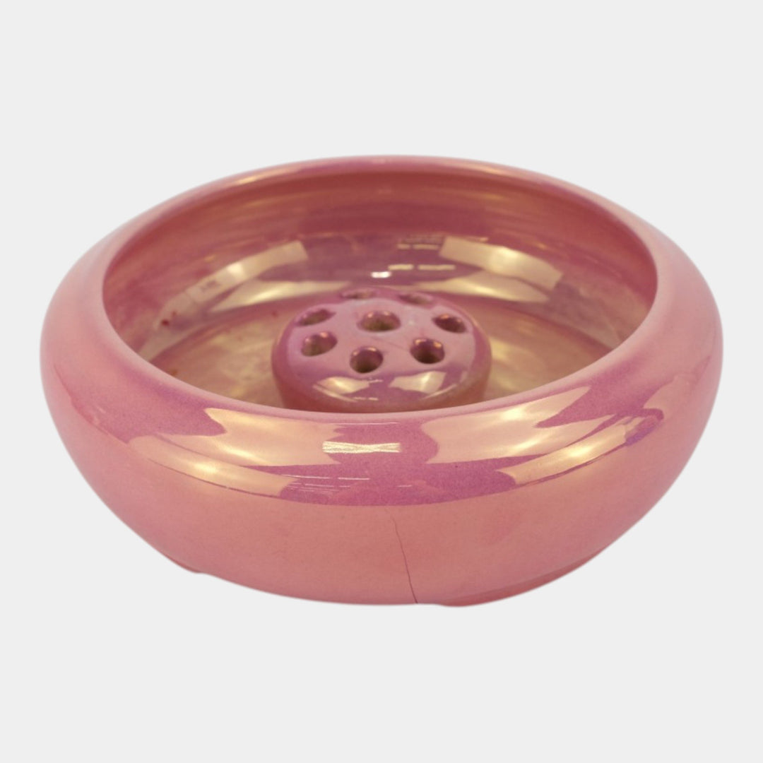 Roseville Lustre Pink 1922 Vintage Art Deco Pottery Flower Frog Bowl 78-6