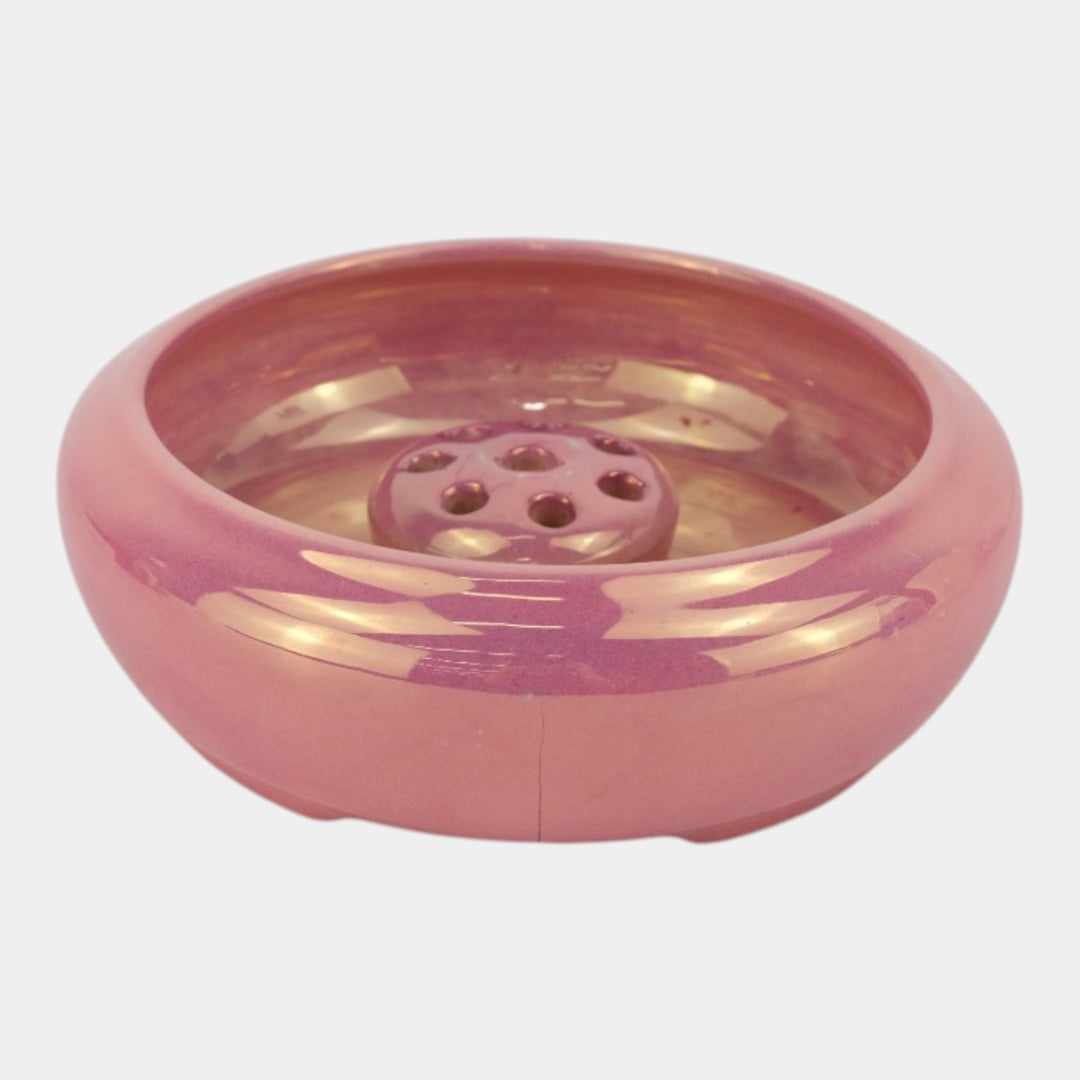 Roseville Lustre Pink 1922 Vintage Art Deco Pottery Flower Frog Bowl 78-6