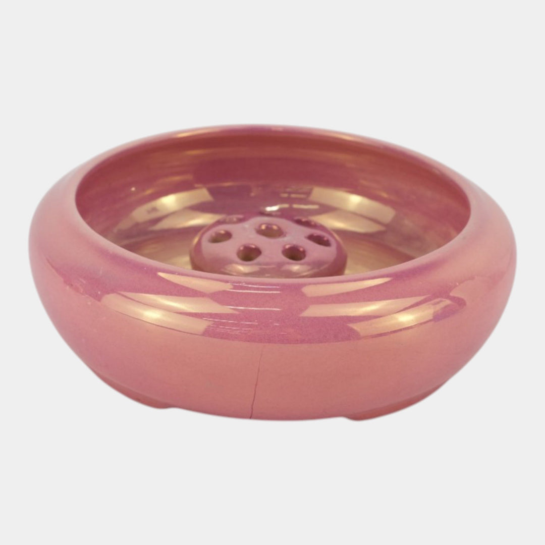 Roseville Lustre Pink 1922 Vintage Art Deco Pottery Flower Frog Bowl 78-6