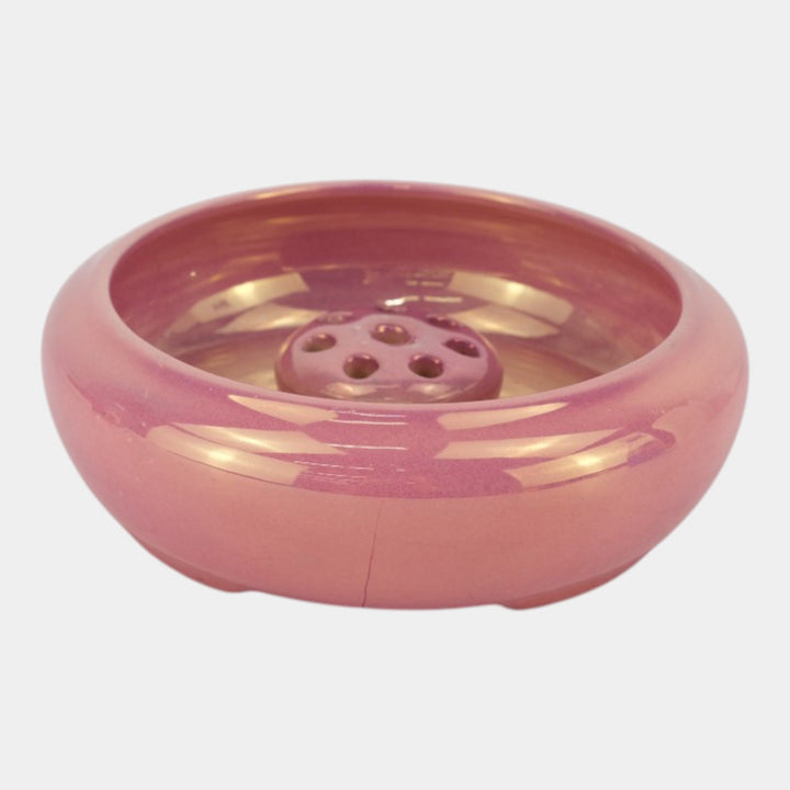 Roseville Lustre Pink 1922 Vintage Art Deco Pottery Flower Frog Bowl 78-6