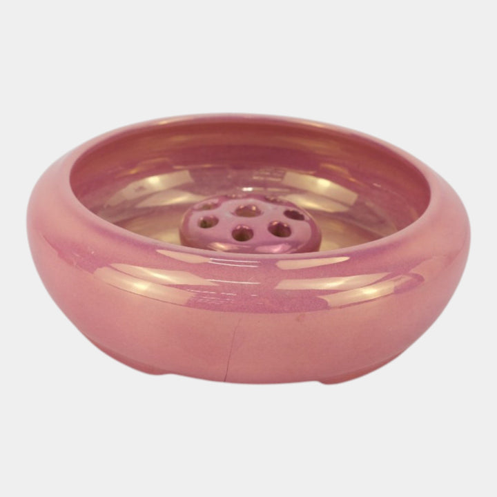 Roseville Lustre Pink 1922 Vintage Art Deco Pottery Flower Frog Bowl 78-6
