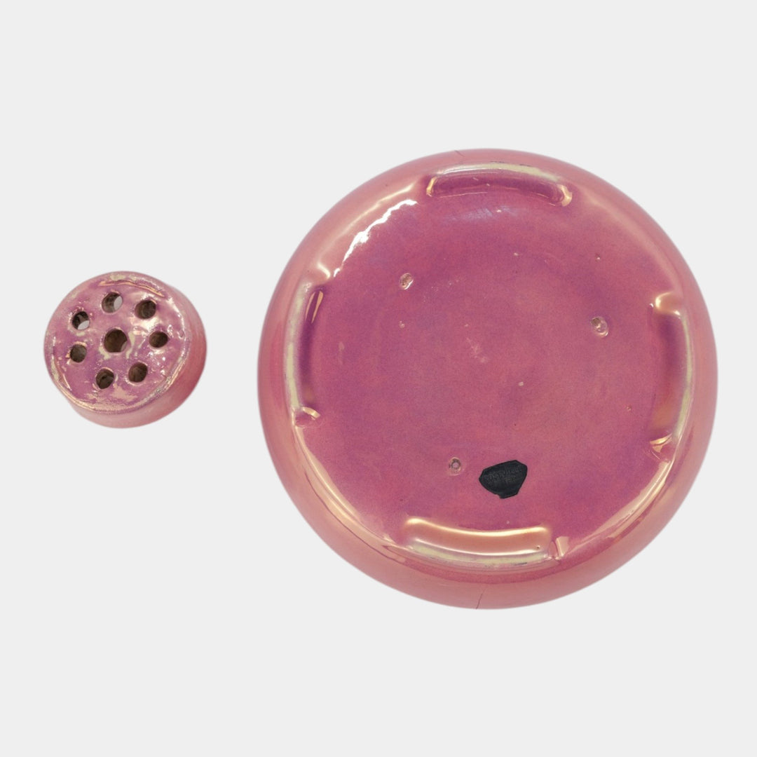 Roseville Lustre Pink 1922 Vintage Art Deco Pottery Flower Frog Bowl 78-6