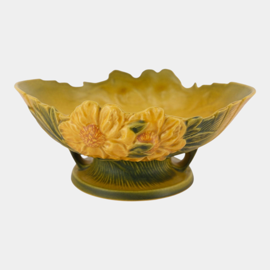 Roseville Peony Yellow 1942 Vintage Art Pottery Compote Planter Bowl 3-10