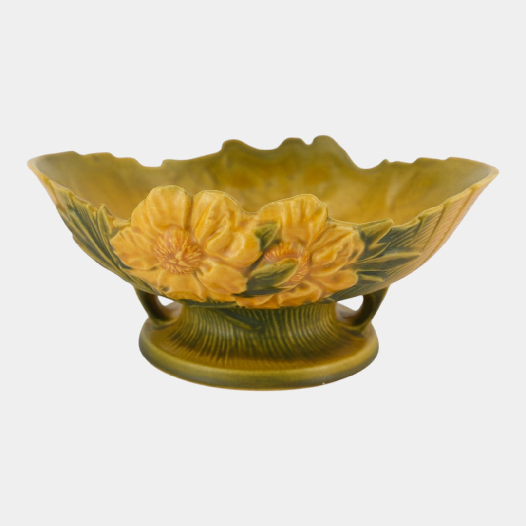 Roseville Peony Yellow 1942 Vintage Art Pottery Compote Planter Bowl 3-10