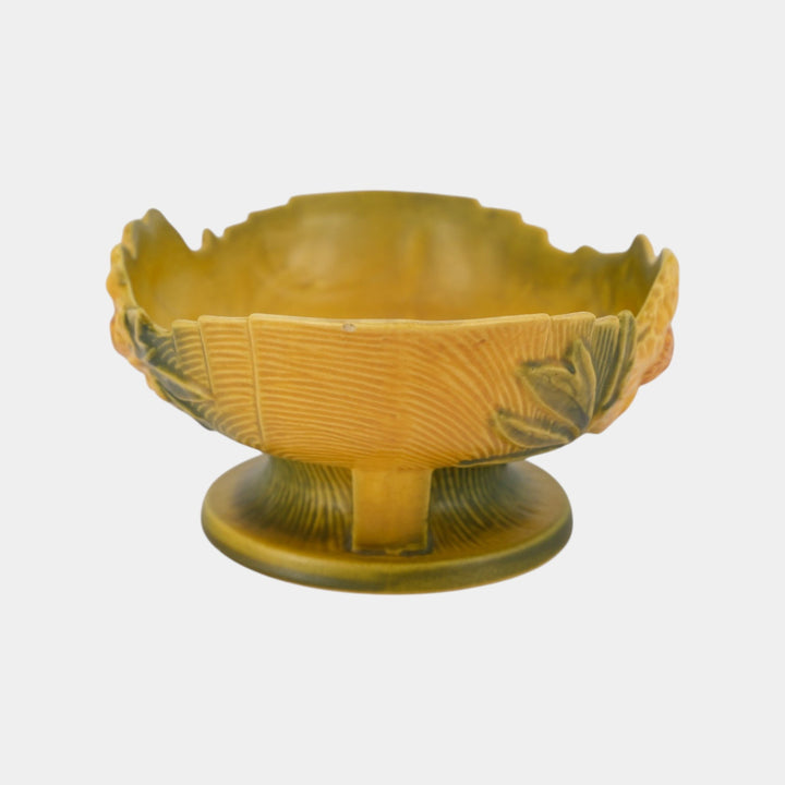 Roseville Peony Yellow 1942 Vintage Art Pottery Compote Planter Bowl 3-10