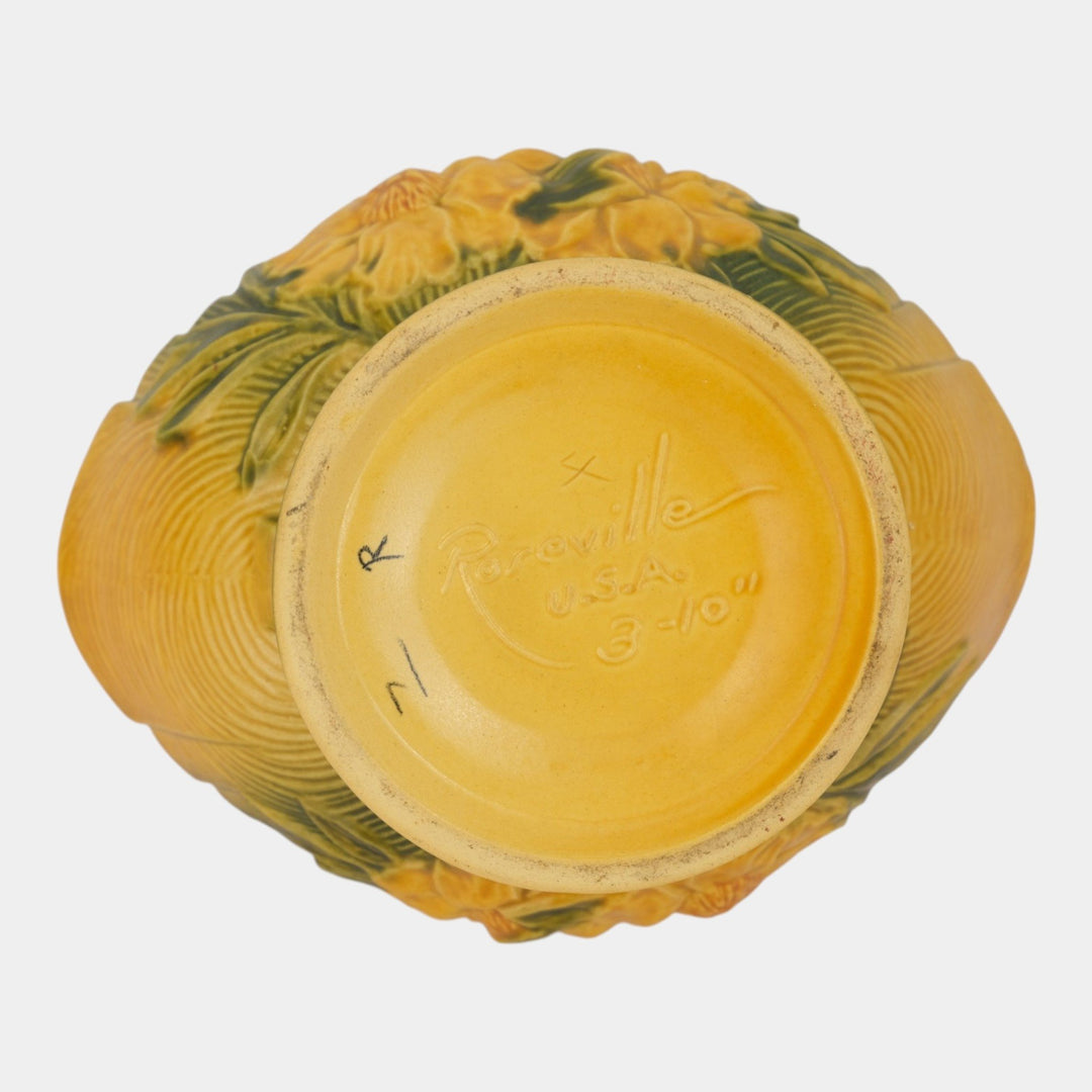 Roseville Peony Yellow 1942 Vintage Art Pottery Compote Planter Bowl 3-10
