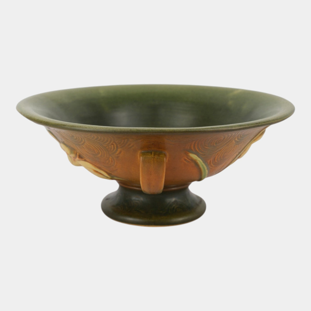 Roseville Zephyr Lily Brown 1946 Mid Century Modern Pottery Compote Bowl 8-10