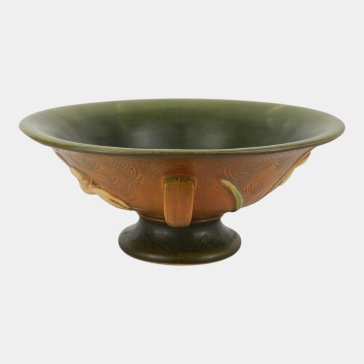 Roseville Zephyr Lily Brown 1946 Mid Century Modern Pottery Compote Bowl 8-10