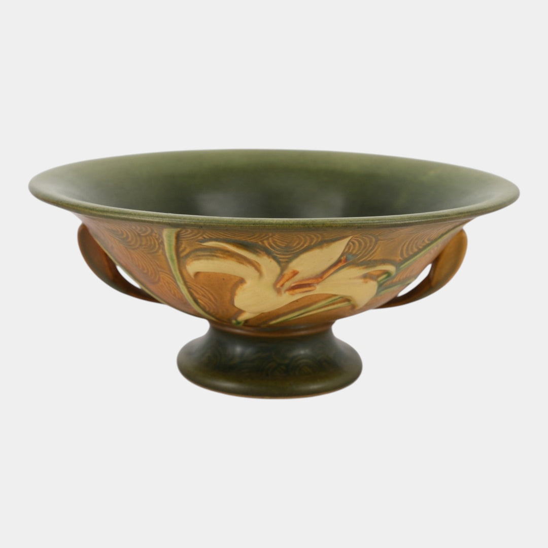 Roseville Zephyr Lily Brown 1946 Mid Century Modern Pottery Compote Bowl 8-10