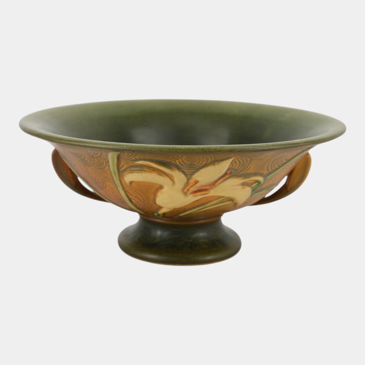 Roseville Zephyr Lily Brown 1946 Mid Century Modern Pottery Compote Bowl 8-10