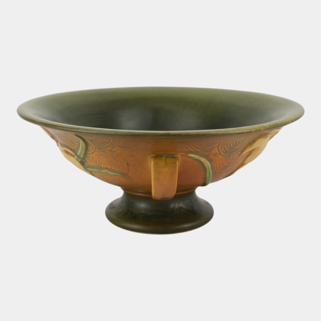 Roseville Zephyr Lily Brown 1946 Mid Century Modern Pottery Compote Bowl 8-10