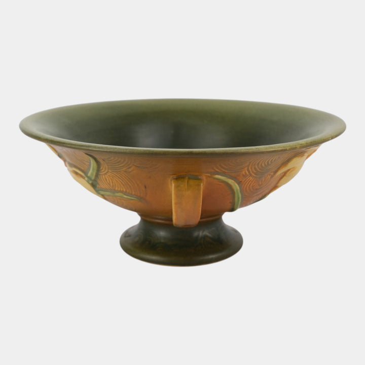 Roseville Zephyr Lily Brown 1946 Mid Century Modern Pottery Compote Bowl 8-10
