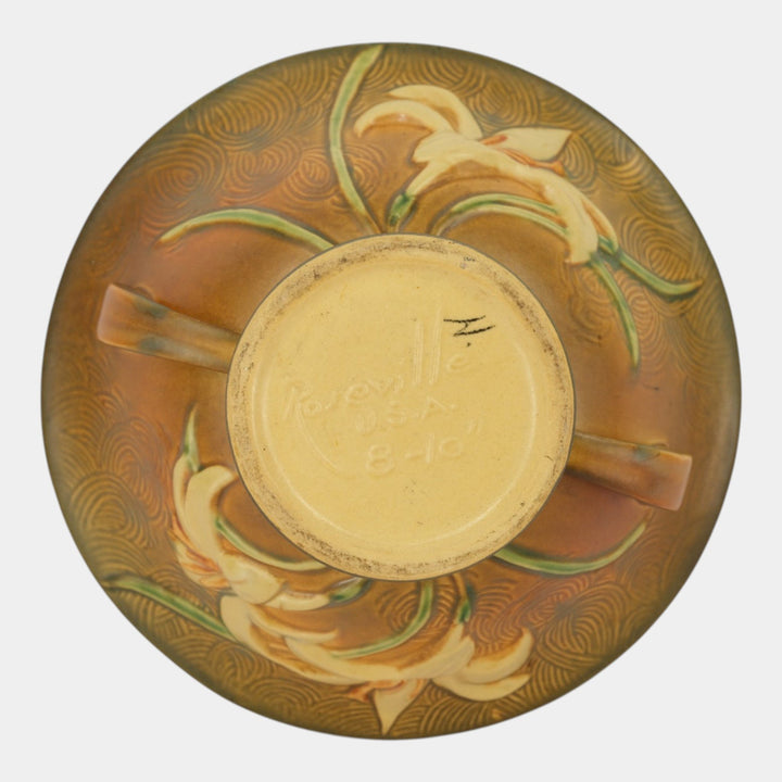 Roseville Zephyr Lily Brown 1946 Mid Century Modern Pottery Compote Bowl 8-10