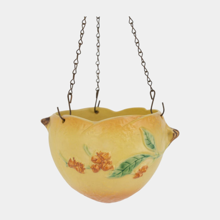 Roseville Bittersweet Yellow 1951 Vintage Art Pottery Hanging Basket Planter