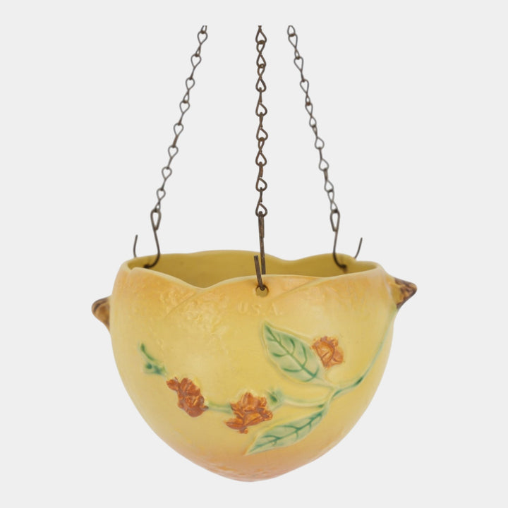 Roseville Bittersweet Yellow 1951 Vintage Art Pottery Hanging Basket Planter