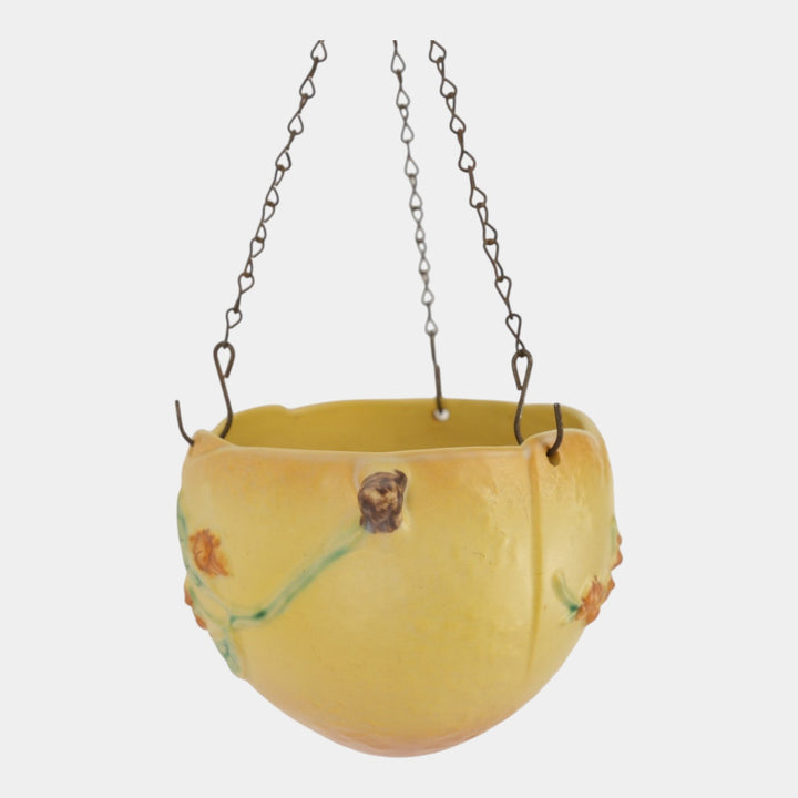 Roseville Bittersweet Yellow 1951 Vintage Art Pottery Hanging Basket Planter
