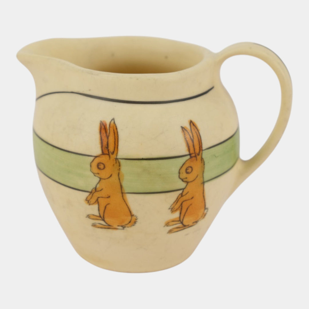 Roseville Juvenile Creamware 1910 Art Pottery Two Standing Rabbits Creamer