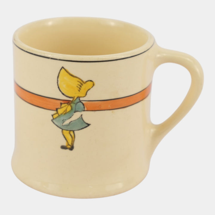 Roseville Juvenile Creamware 1910 Vintage Art Pottery Yellow Bonnet Girl Mug