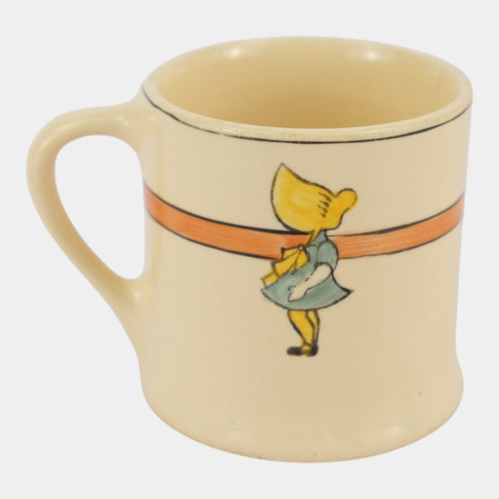 Roseville Juvenile Creamware 1910 Vintage Art Pottery Yellow Bonnet Girl Mug