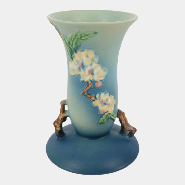 Roseville Apple Blossom Blue 1949 Mid Century Modern Ceramic Vase 388-10