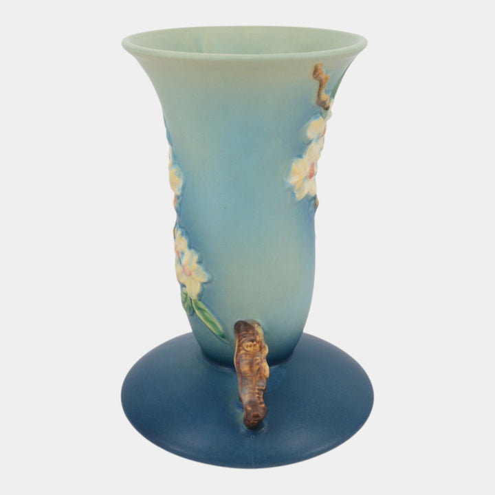 Roseville Apple Blossom Blue 1949 Mid Century Modern Ceramic Vase 388-10