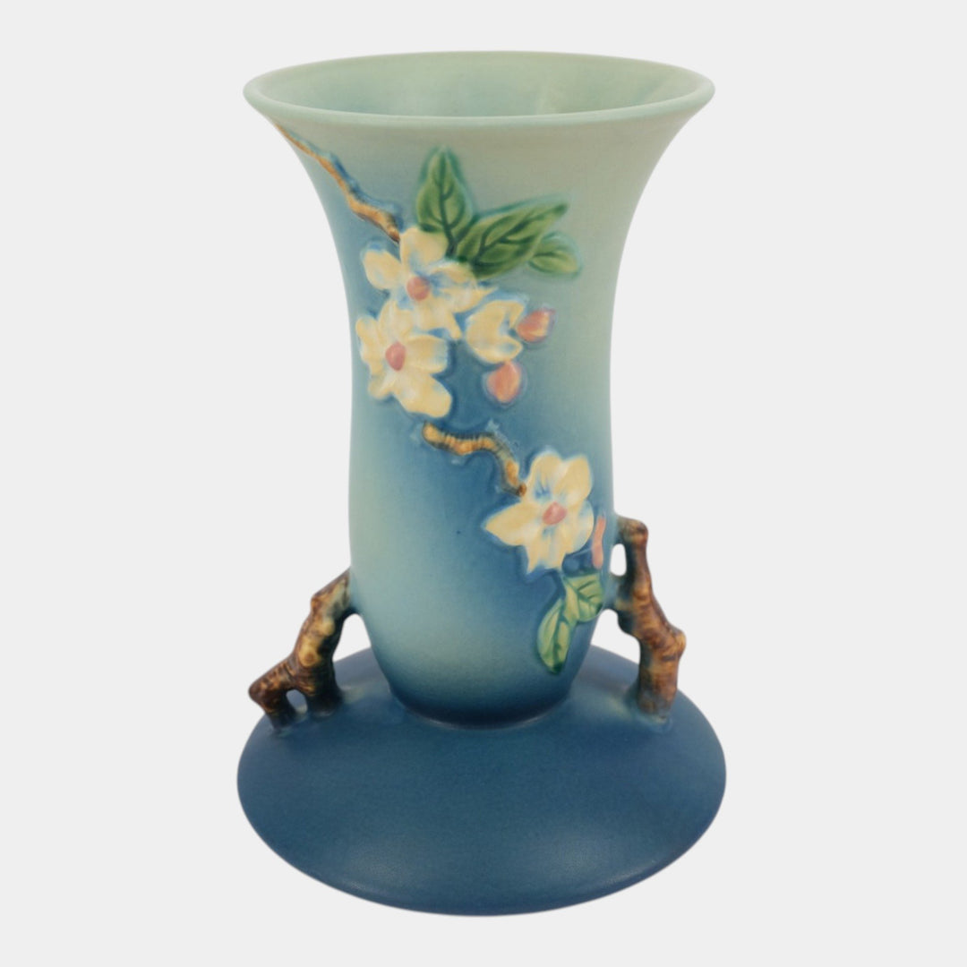 Roseville Apple Blossom Blue 1949 Mid Century Modern Ceramic Vase 388-10