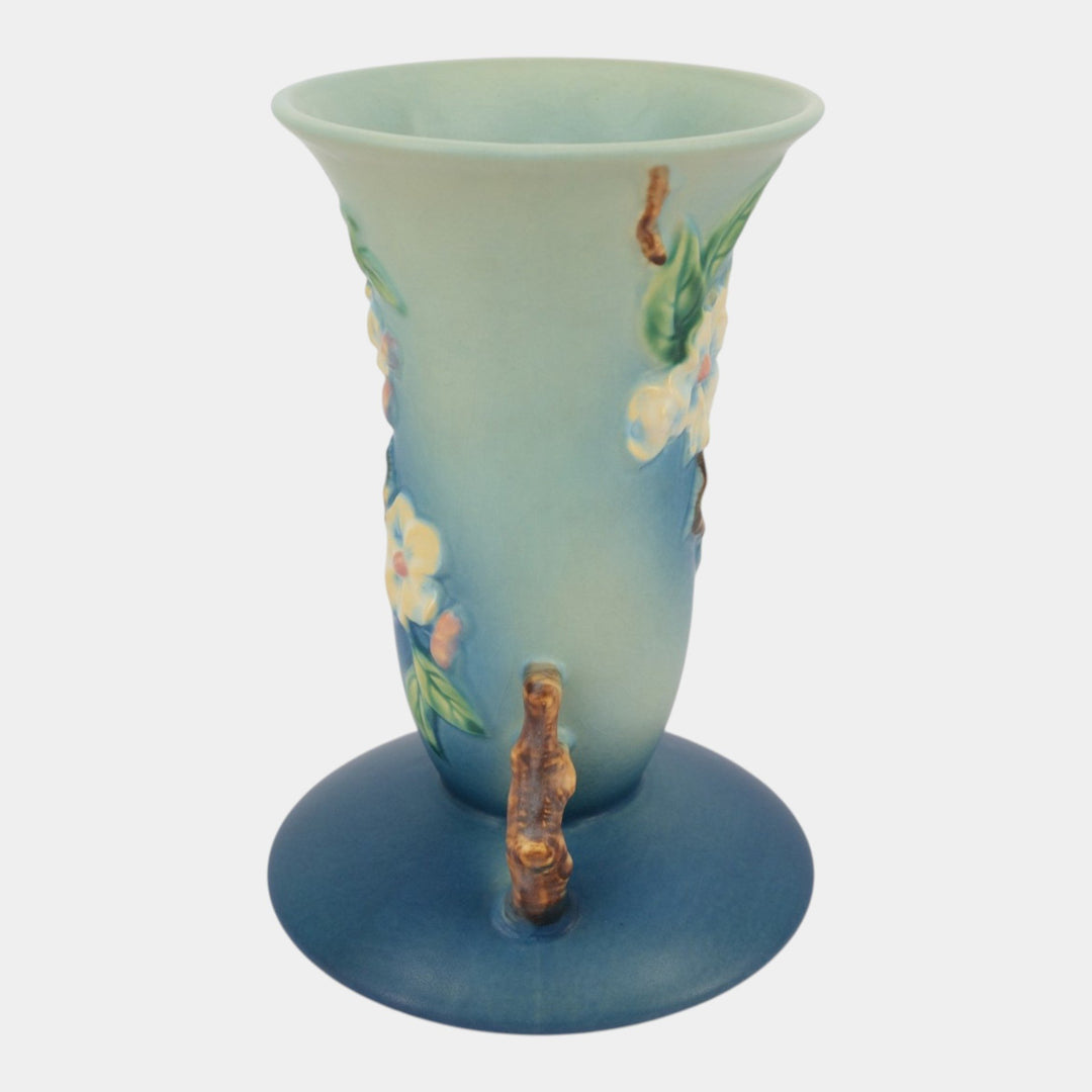 Roseville Apple Blossom Blue 1949 Mid Century Modern Ceramic Vase 388-10