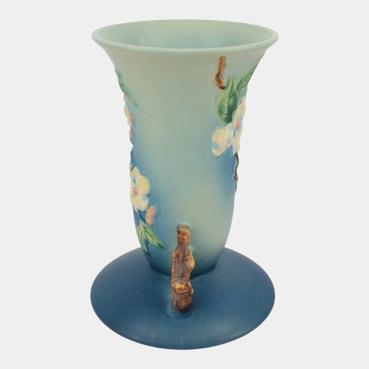 Roseville Apple Blossom Blue 1949 Mid Century Modern Ceramic Vase 388-10