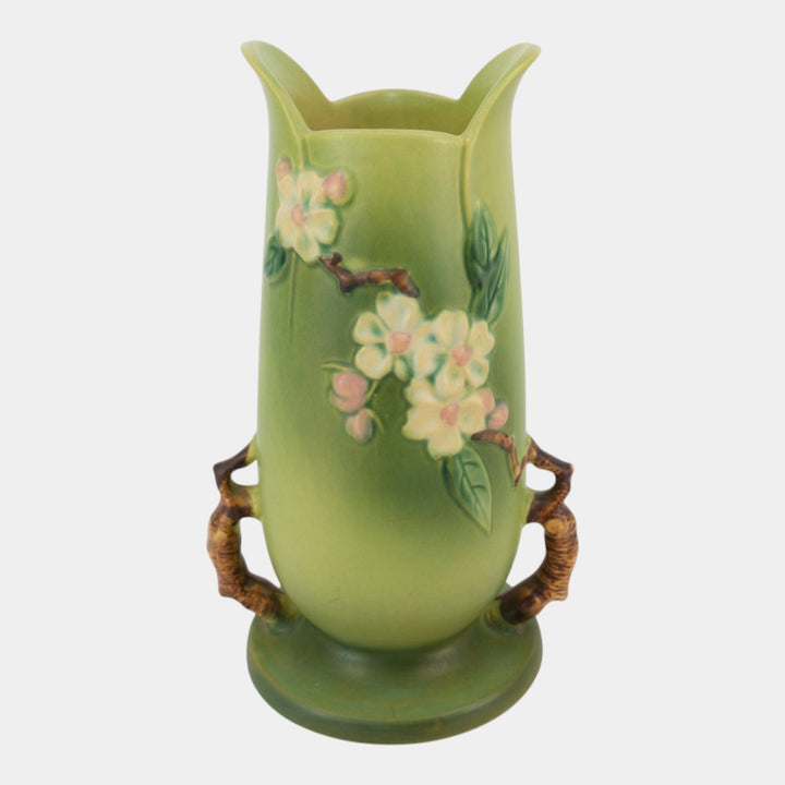 Roseville Apple Blossom Green 1949 Mid Century Modern Pottery Vase 389-10
